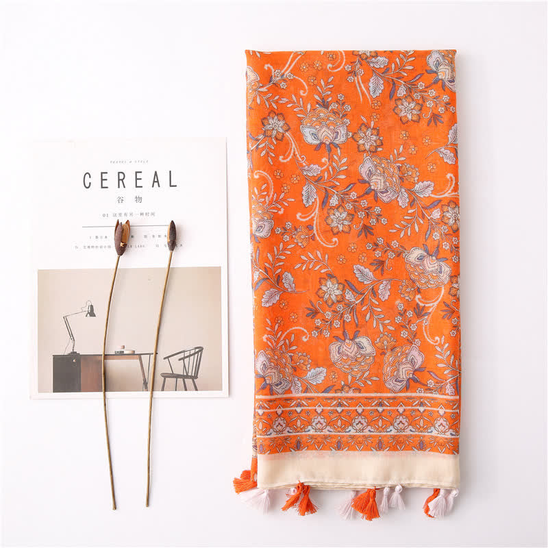 Sciarpa con nappe floreali e stampa bohémien da donna