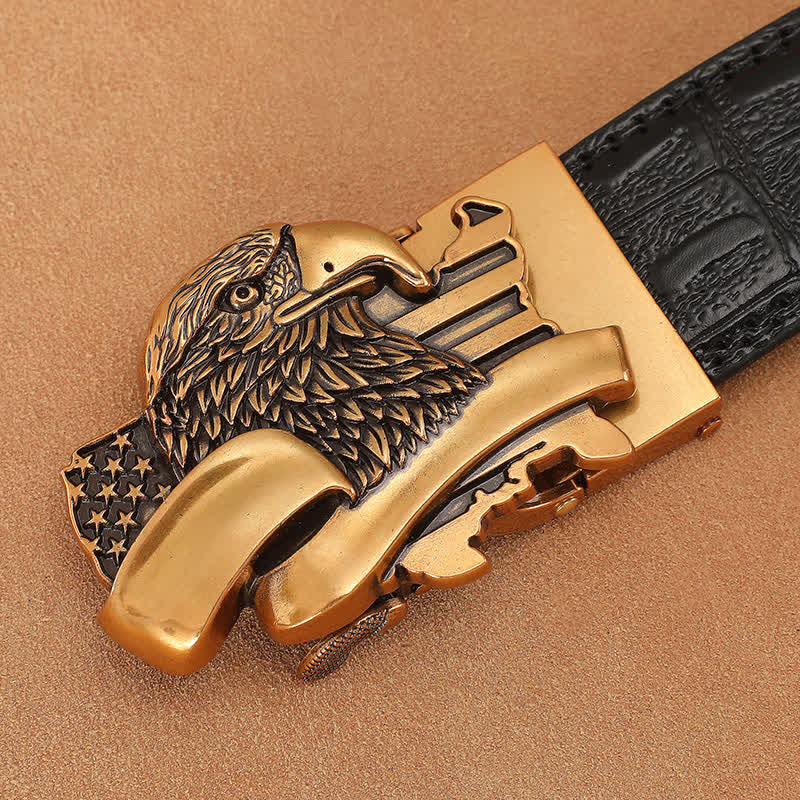 Cintura in pelle con fibbia automatica con bandiera aquila fai da te da uomo - Aquila - Senza cintura - image 0