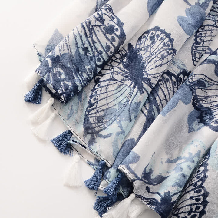 Sciarpa sottile con nappe floreali a farfalla da donna