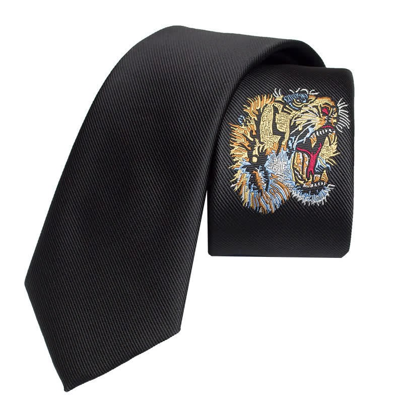 Cravatta da uomo con ricamo nero a forma di tigre - Nero - image 0