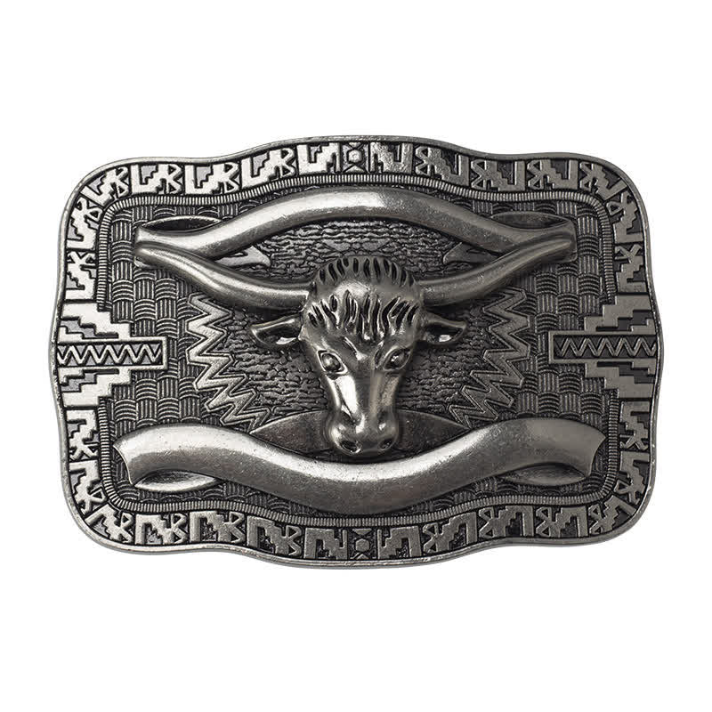 Cintura in pelle fai da te da uomo con fibbia a forma di toro Longhorn quadrato in argento