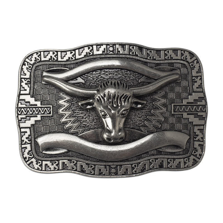 Cintura in pelle fai da te da uomo con fibbia a forma di toro Longhorn quadrato in argento