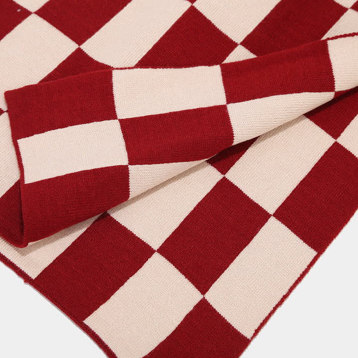 Set di 3 cappelli, sciarpe e guanti a quadri a scacchi unisex