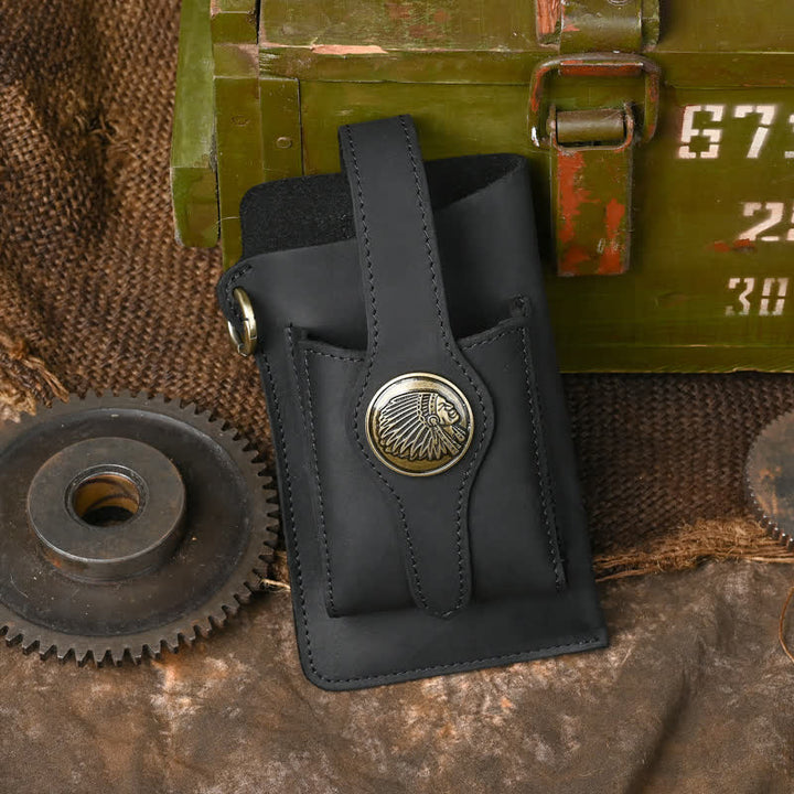 Fondina per telefono con bottone magnetico, borsa da cintura in pelle di cavallo pazzo