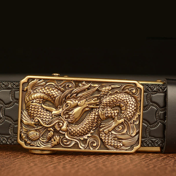 Cintura in pelle con fibbia quadrata a forma di drago da uomo