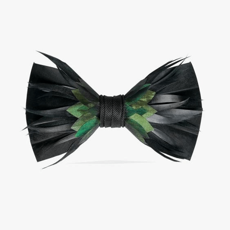 Papillon con piume nere e verdi di fantasia - Nero e verde - image 0