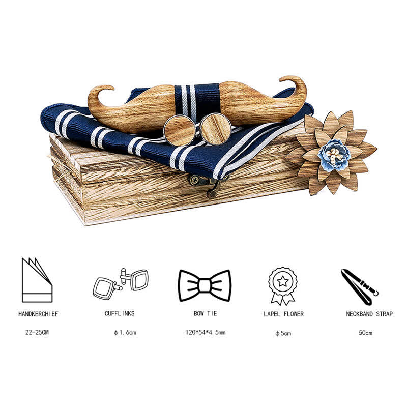 Set di 4 papillon in legno con baffi Burlywood da uomo - image 1