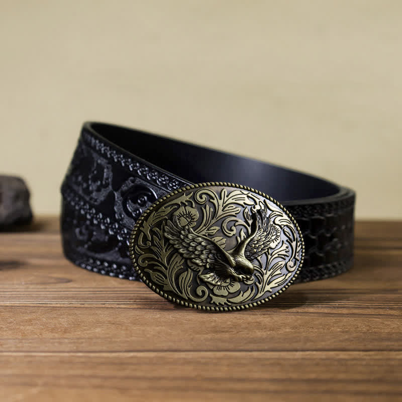 Cintura in pelle con fibbia a forma di aquila volante fai da te da uomo - Bronzo antico - Cintura nera intagliata (40) - image 15