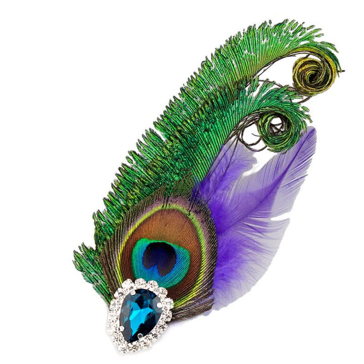 Spilla con piume di pavone e strass