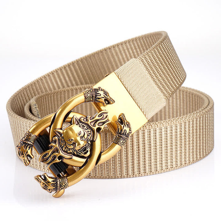 Cintura da uomo in nylon con scritta "Fierce Wolves In Flame" - Beige/Oro - 48" - image 13
