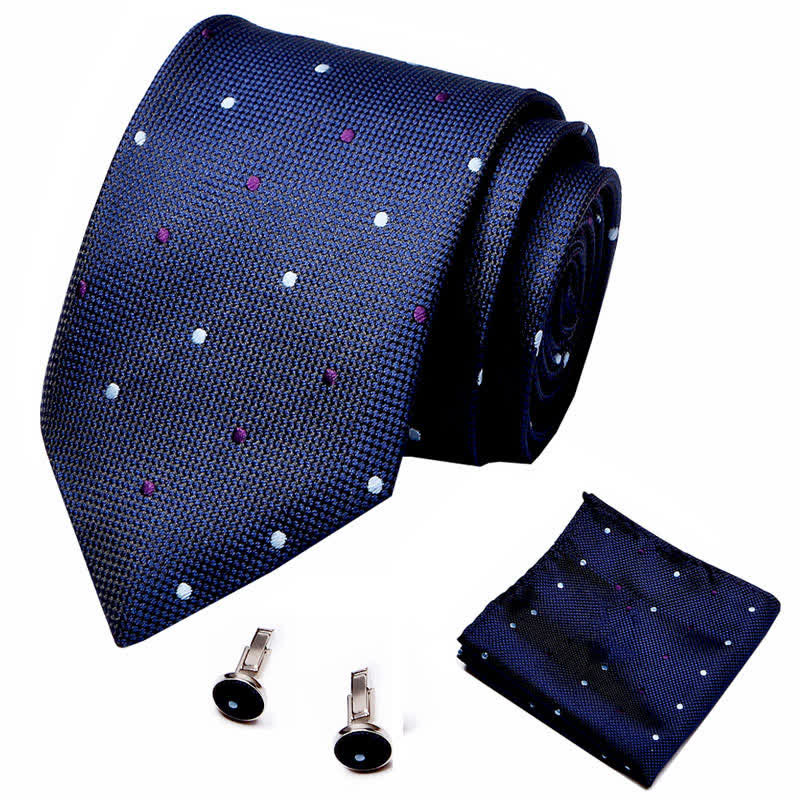 Set di 3 cravatte da uomo a pois blu navy e viola - image 1