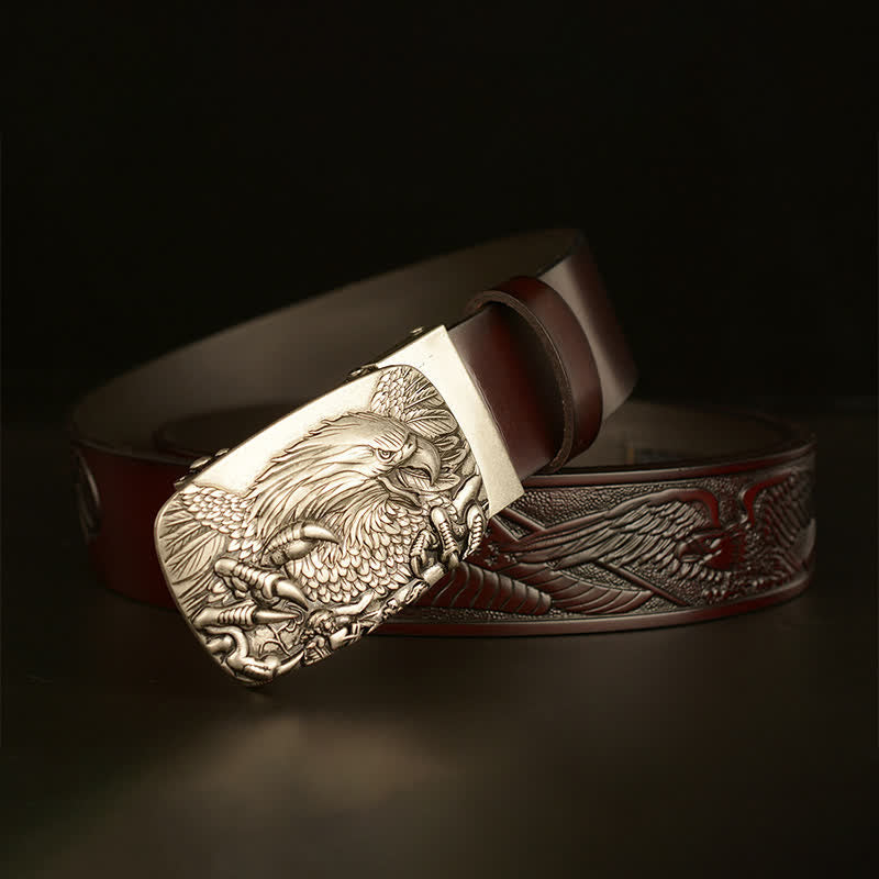 Cintura in pelle con chiusura automatica Eagle Wings Vintage da uomo