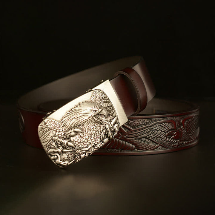 Cintura in pelle con chiusura automatica Eagle Wings Vintage da uomo
