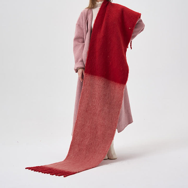 Sciarpa con frange bicolore semplice invernale da donna - Rosso - image 7