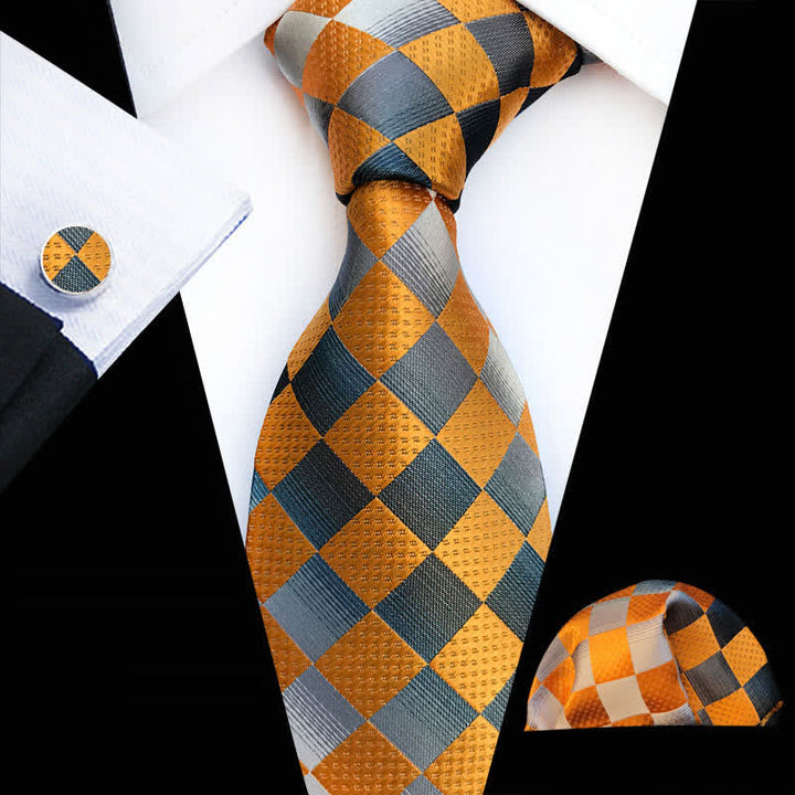 Set di 3 cravatte a scacchi con colori a contrasto da uomo - Giallo - image 4