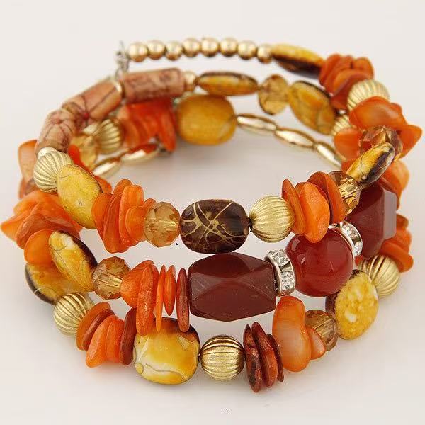 Bracciale vintage bohémien multistrato con perline di turchese, agata e cristallo. - Arancia - image 9