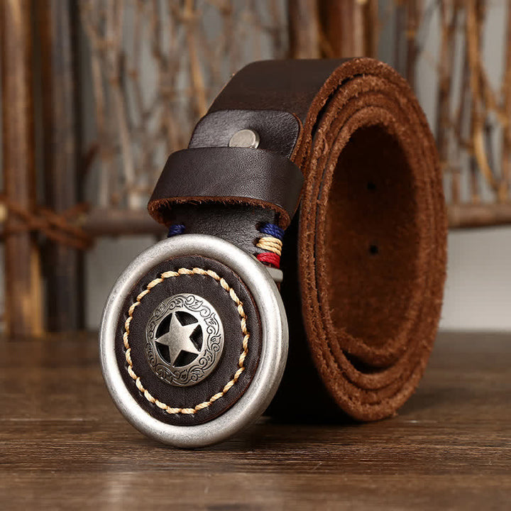 Cintura in pelle spessa con pentacolo vintage da uomo - Caffè - 44 - image 5