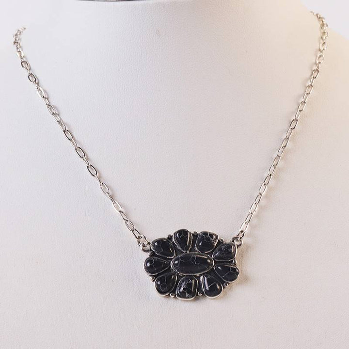 Collana da donna vintage boho con fiore turchese - Nero - image 5
