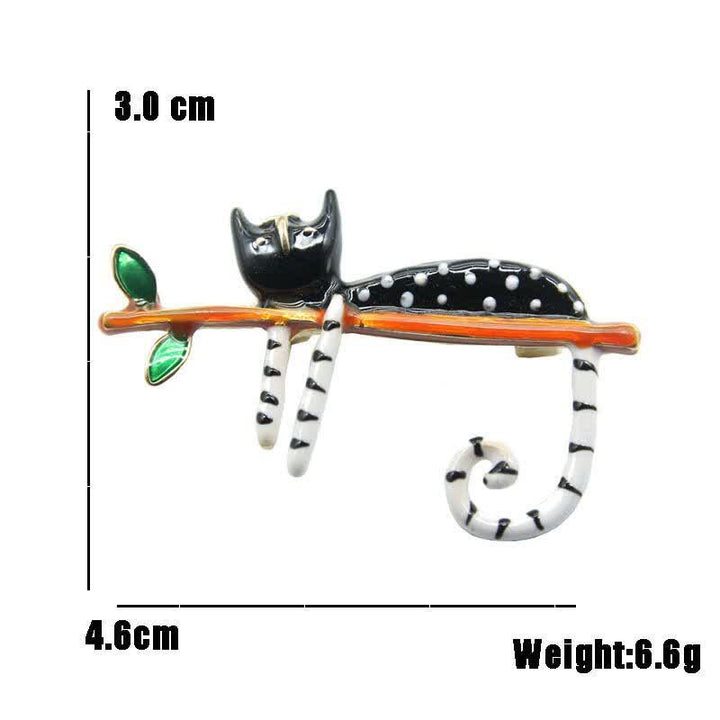 Spilla a forma di gatto a pois, da donna, con gattino pigro