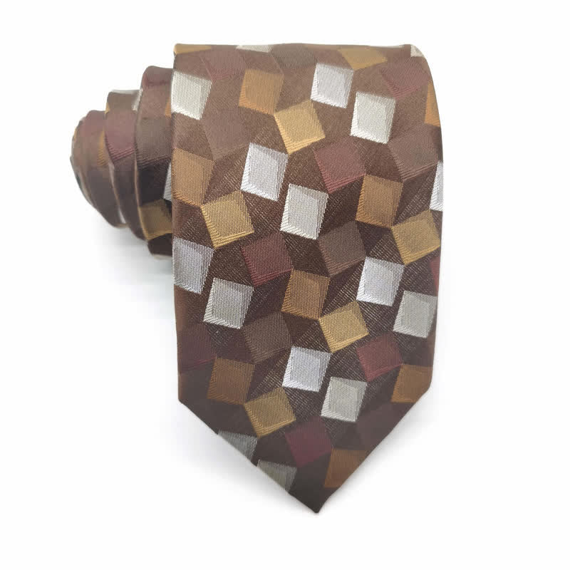 Cravatta da uomo in pura seta con motivo geometrico quadrato colorato