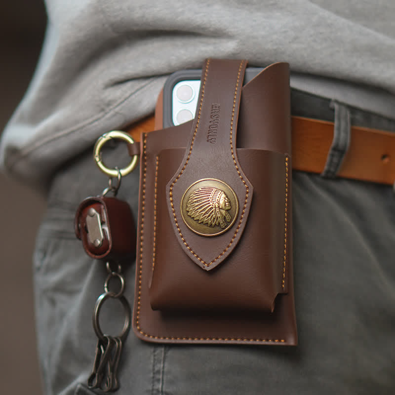 Borsa a tracolla per cellulare con bottone magnetico in ottone retrò - Marrone - image 7