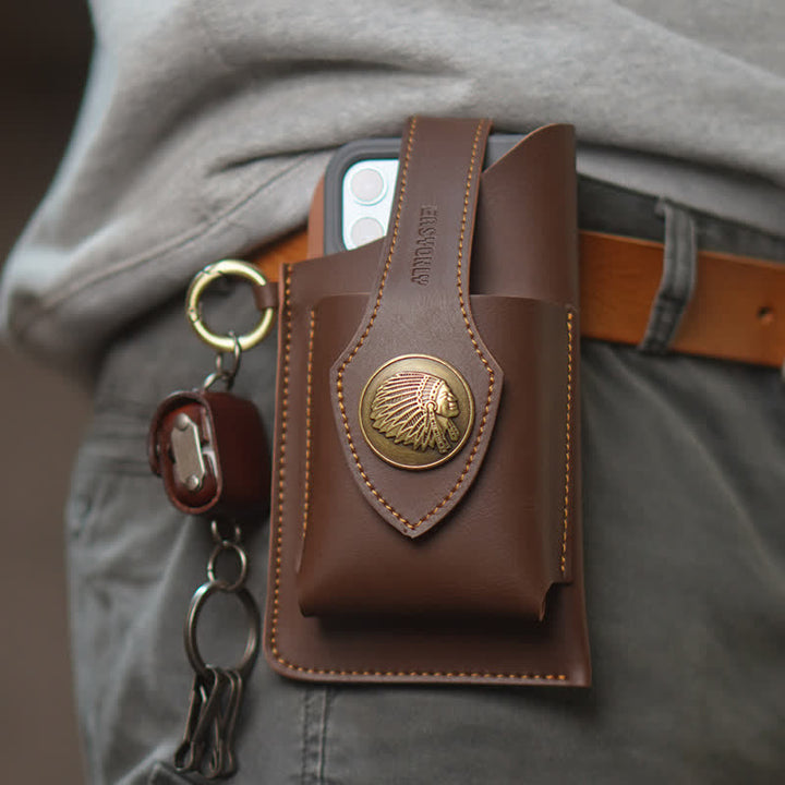 Borsa a tracolla per cellulare con bottone magnetico in ottone retrò - Marrone - image 7