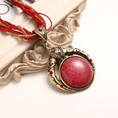 Collana bohemien vintage fatta a mano con perline e pietra rotonda - Rosso - image 7