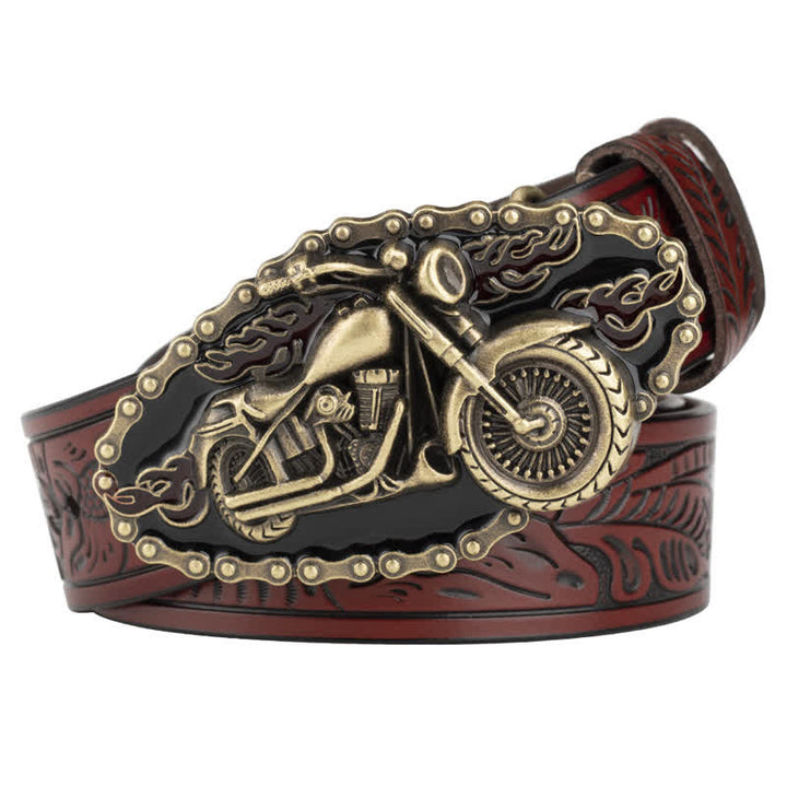Cintura da motociclista in pelle punk rock da uomo - Marrone / Oro - 46 - image 9