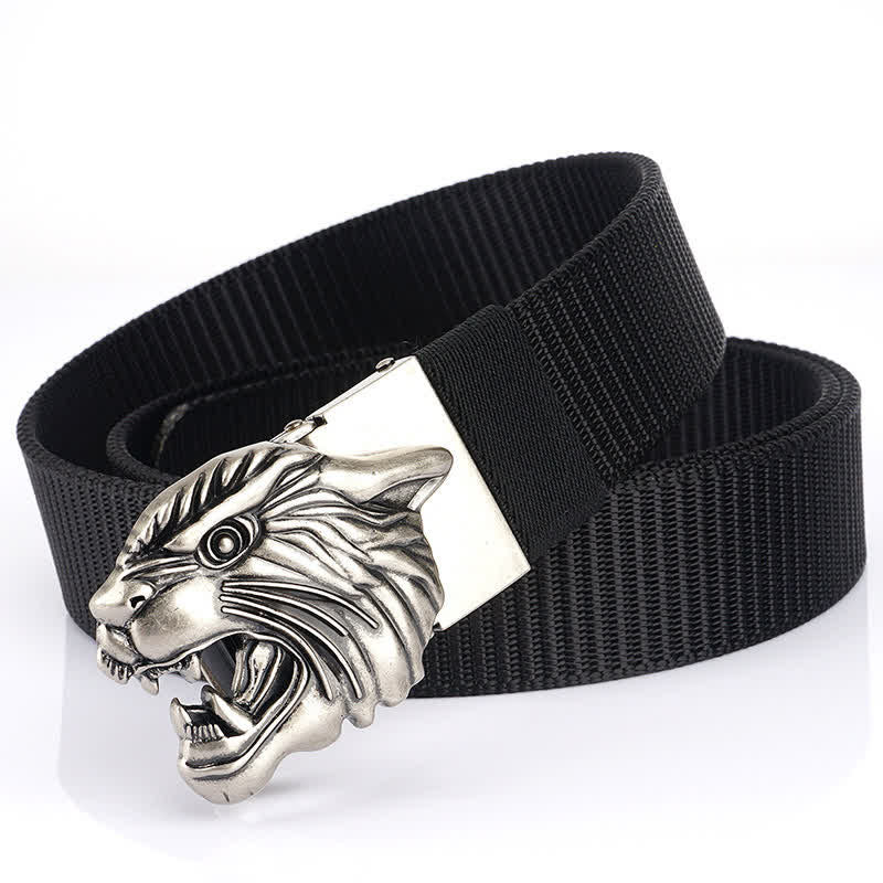 Cintura in nylon con testa di tigre ruggente da uomo