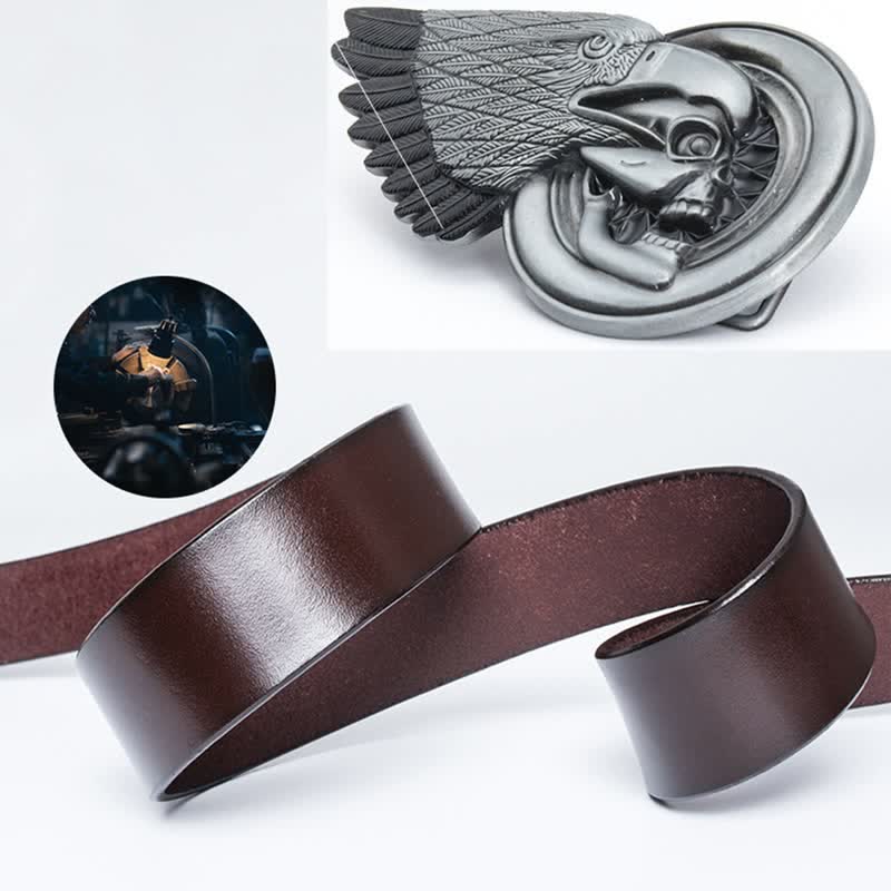 Cintura in pelle con teschio d'aquila gotico da uomo