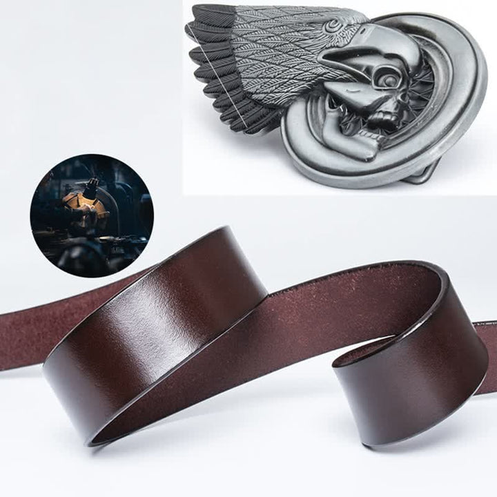 Cintura in pelle con teschio d'aquila gotico da uomo
