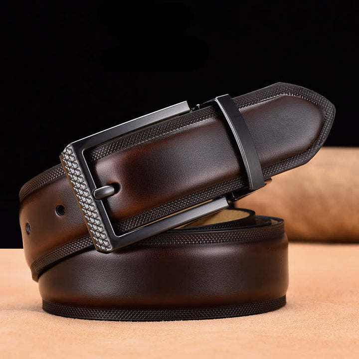 Cintura da uomo in pelle con fibbia nera e argento Noble