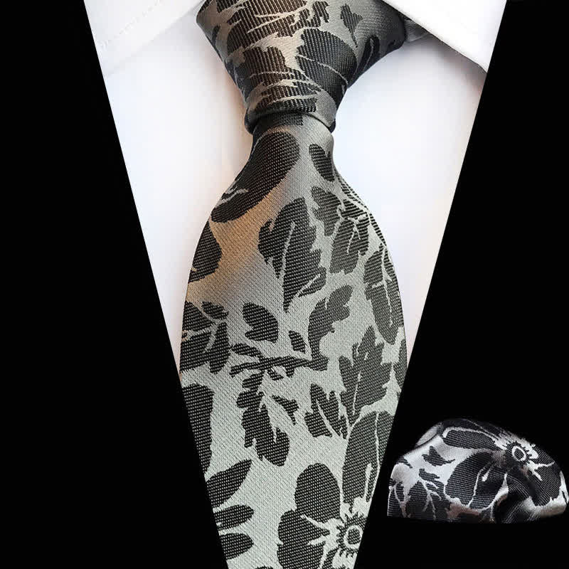 Set di 2 cravatte floreali da uomo con foglie da giardino - Grigio - image 4