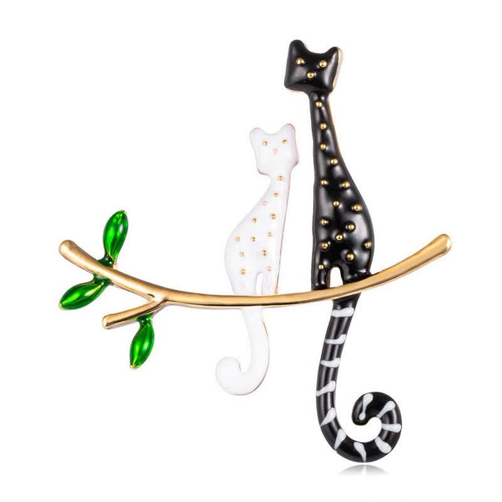 Spilla a forma di gatto a pois, da donna, con gattino pigro