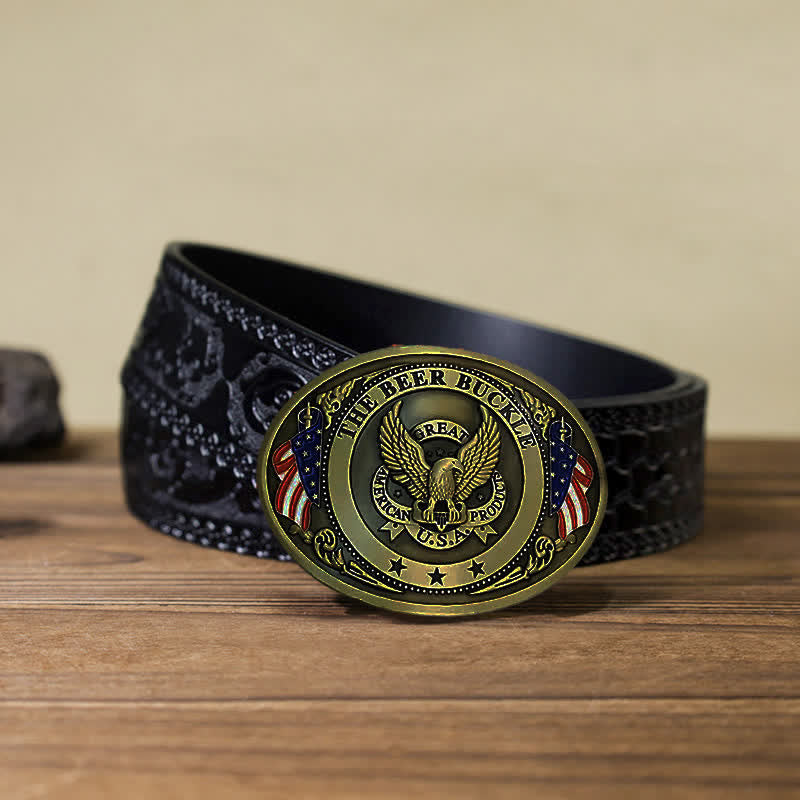 Cintura in pelle con fibbia porta birra creativa fai da te con bandiera USA e aquila da uomo