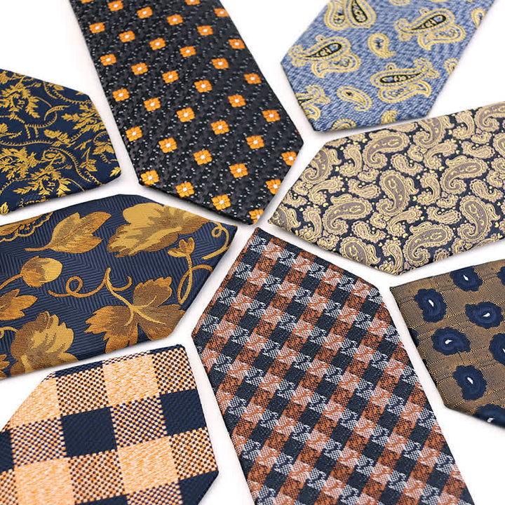 Cravatta da uomo con motivo floreale Paisley della serie Gold Orange