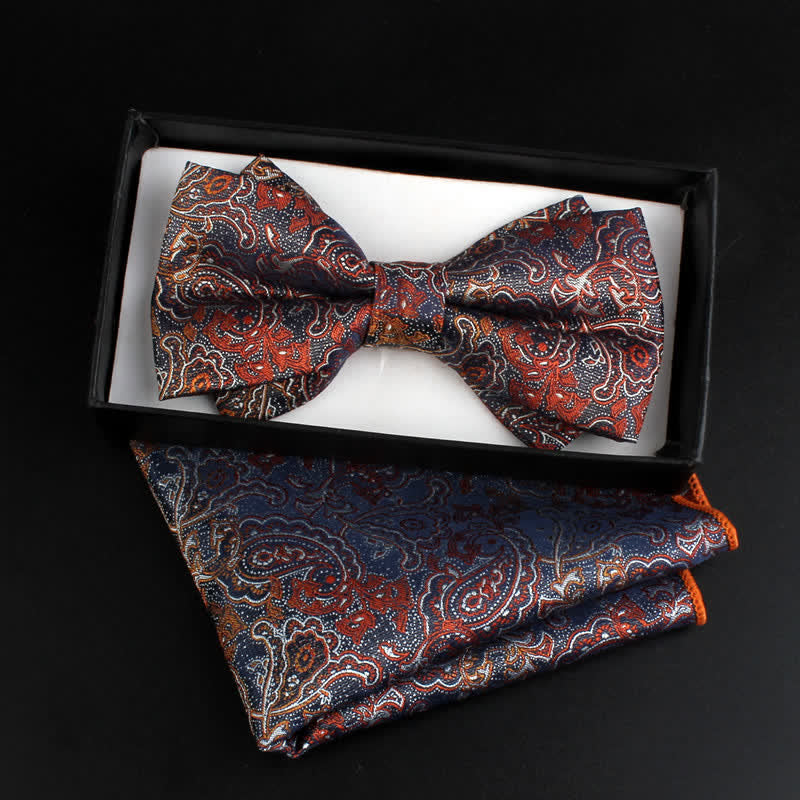 Set di 2 papillon floreali in stile paisley neoclassico da uomo - Arancione scuro - image 0