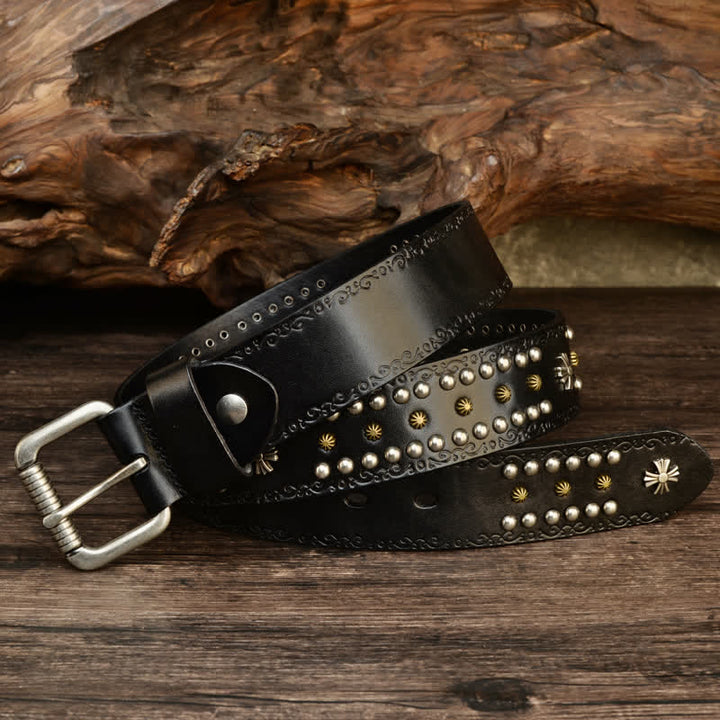 Cintura unisex con decorazione a borchie e borchie incrociate in stile rock