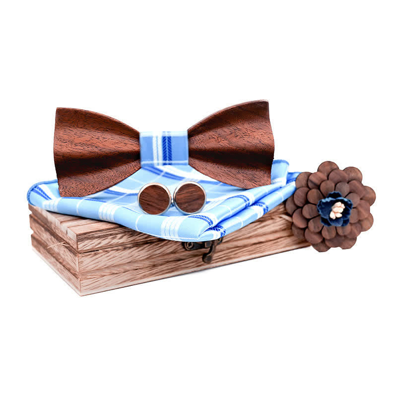 Set di 4 papillon in legno di noce nero da uomo - Blu cielo - image 9