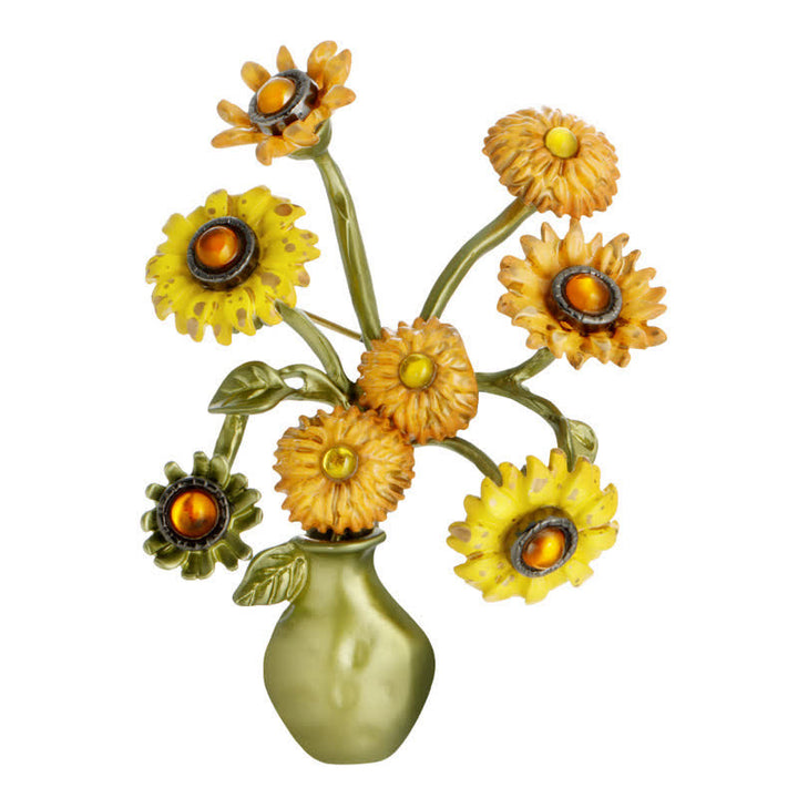 Spilla da donna a forma di vaso di girasole in smalto