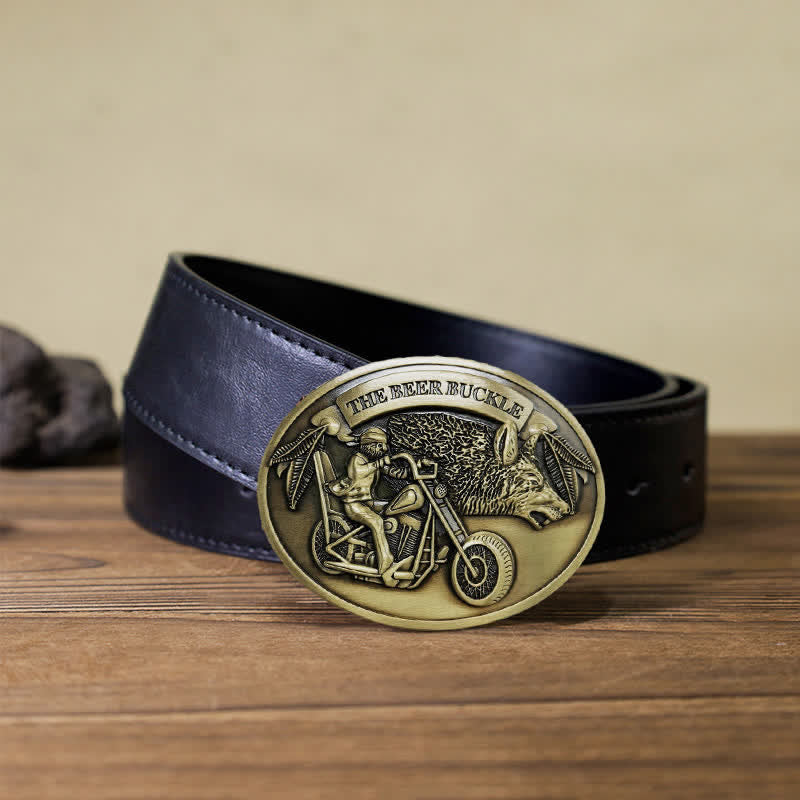 Cintura in pelle con fibbia porta birra creativa fai da te per motocicletta da uomo