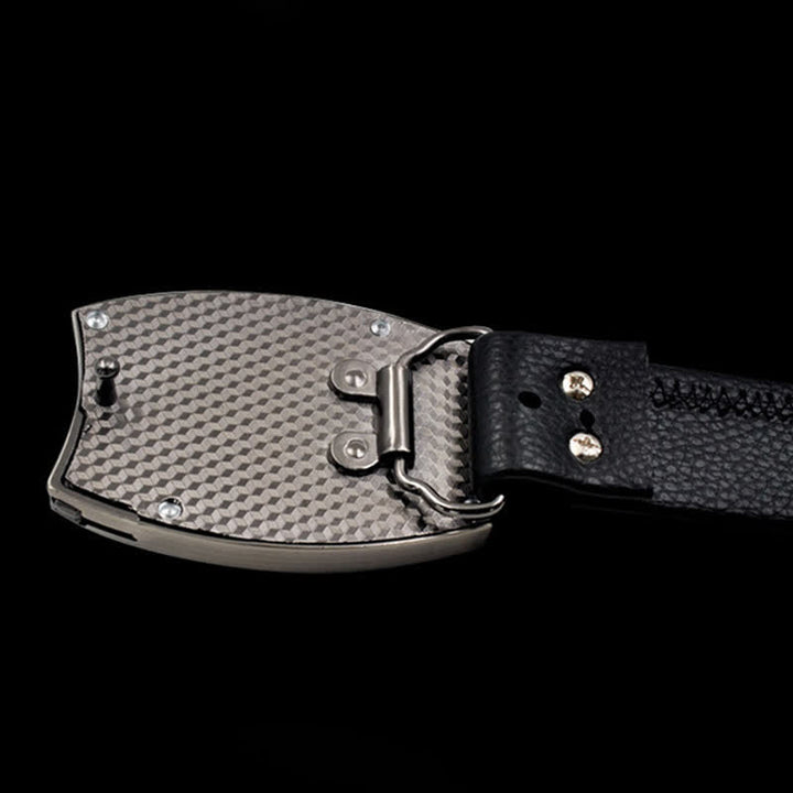 Cintura da uomo in pelle con testa di lupo dorata e coltello pieghevole - image 2