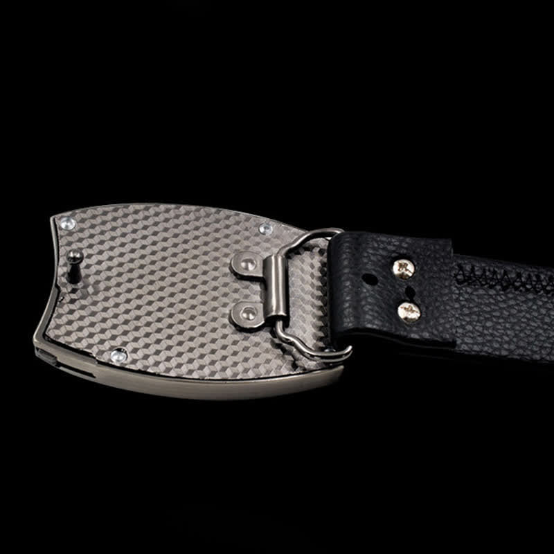 Cintura in pelle da uomo con stemma del leone e coltello pieghevole