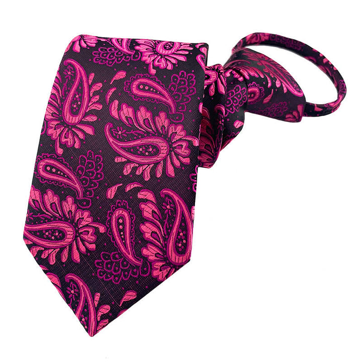 Cravatta da uomo con cerniera floreale viola rossa Paisley