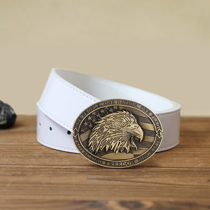 Cintura in pelle con fibbia della bandiera USA con aquila calva patriottica fai da te da uomo