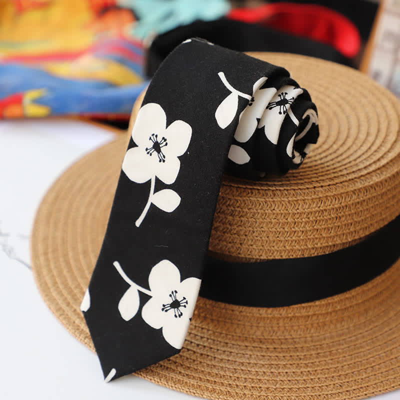 Cravatta sottile elegante floreale da uomo - Nero - image 0