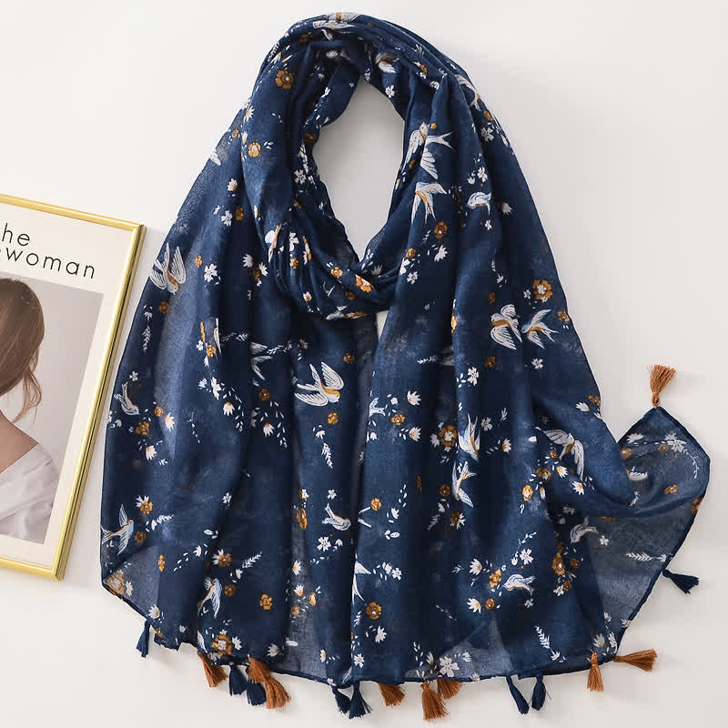 Sciarpa sottile con nappe floreali a farfalla da donna