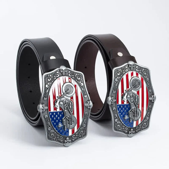 Cintura in pelle da uomo con teschio e bandiera americana per motociclisti - image 10