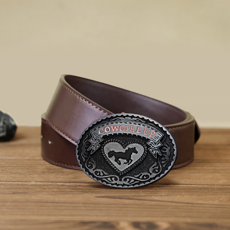 Cintura in pelle con fibbia Cowgirl Up in argento fai da te da donna