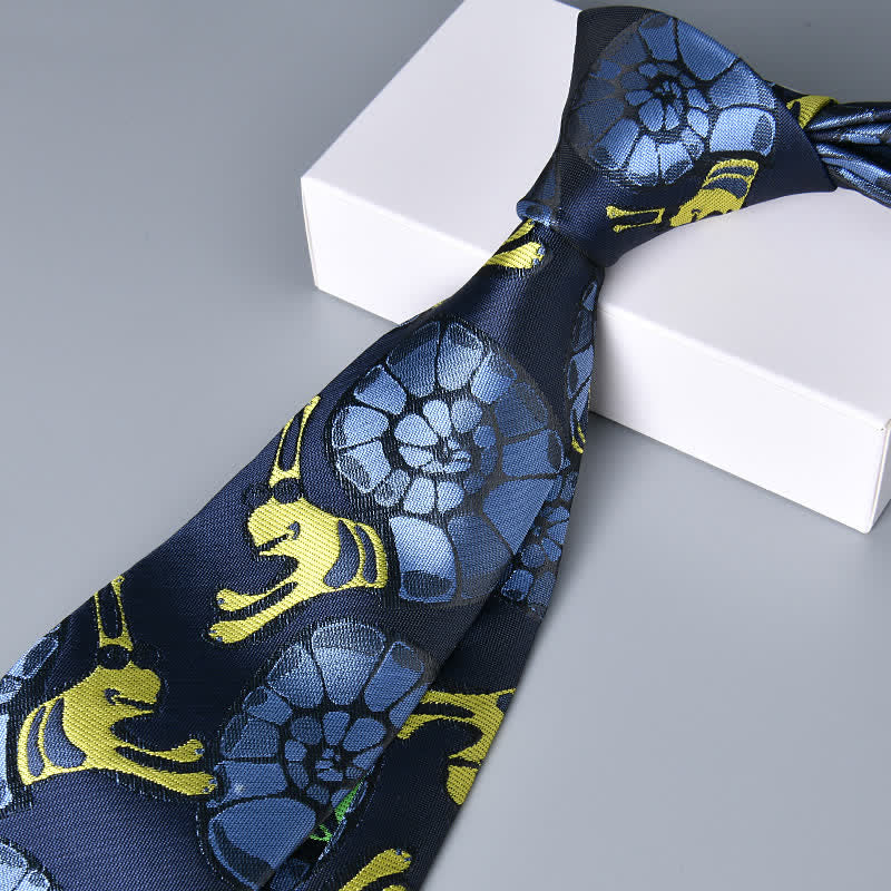 Cravatta floreale da uomo con lumaca blu navy e gialla